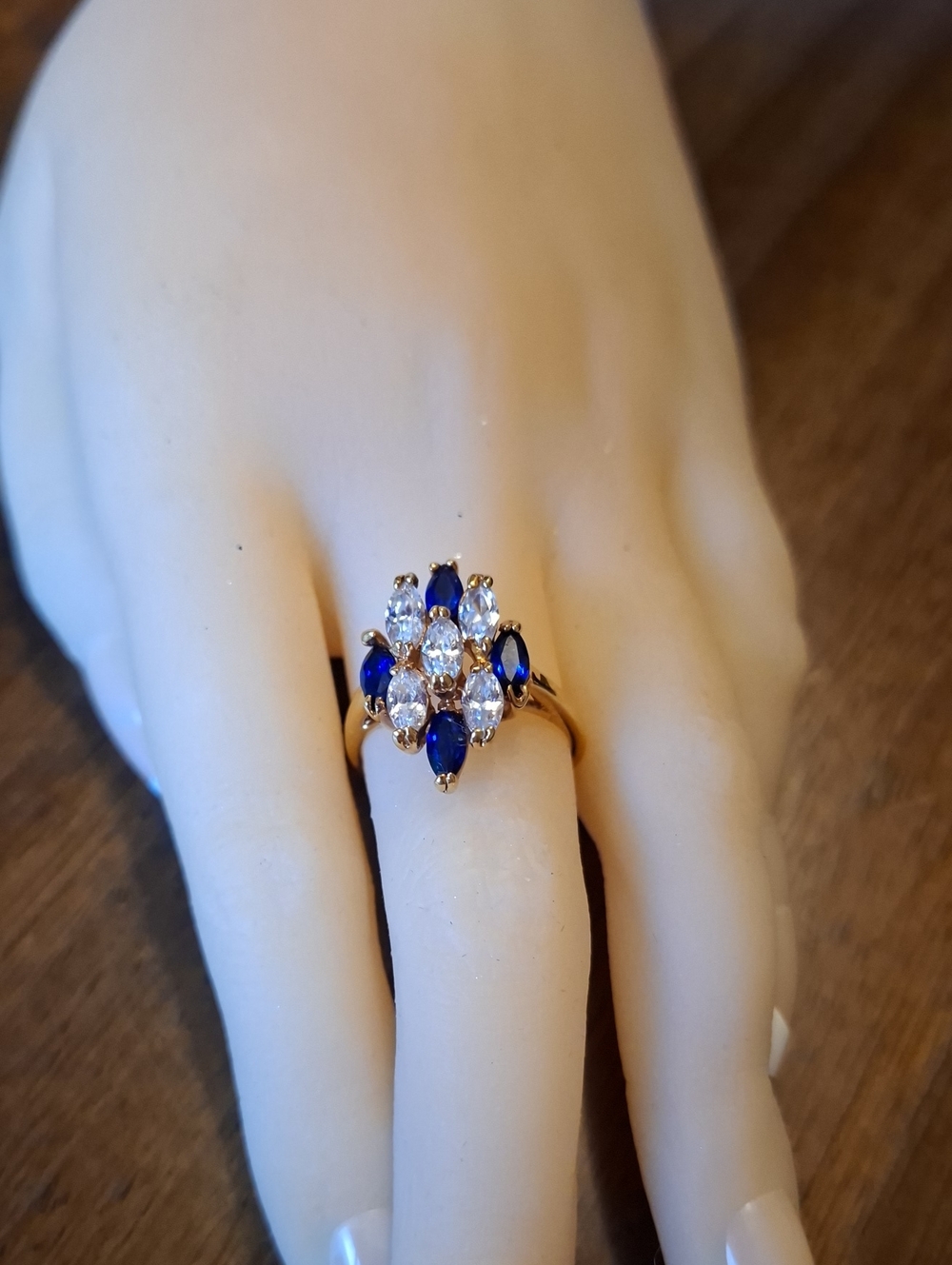 Vintage 14k Gold-filled Blue Sapphire and Clear Stone Cluster Ring